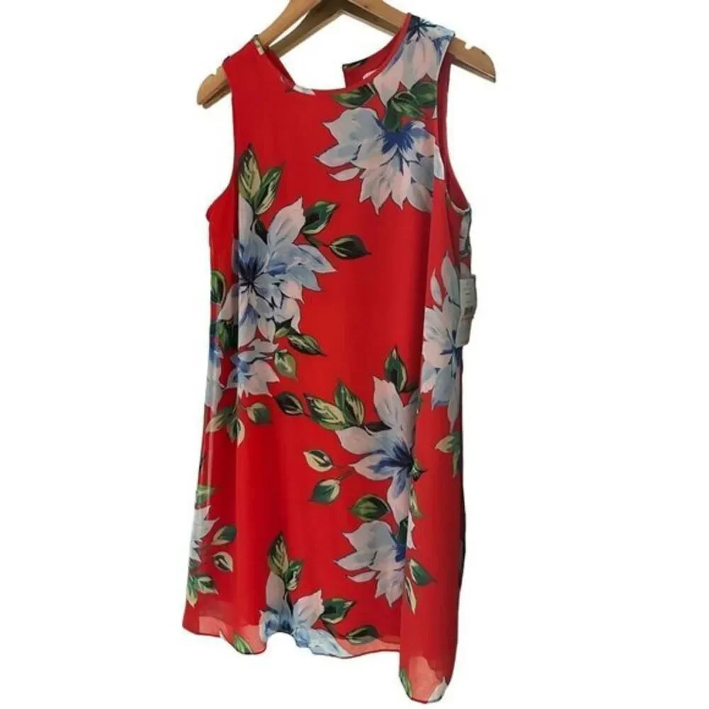 Jessica Howard Red Floral Shift Dress Size 10 NWT